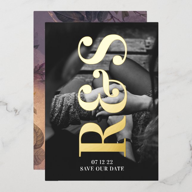 Monogram Purple Fall Save The Date (Front/Back)