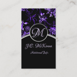Monogram Purple Floral Business Card 3