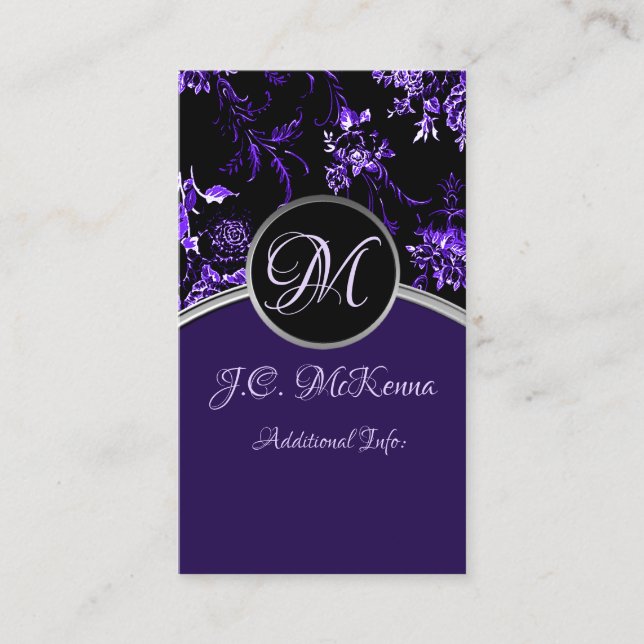 Monogram Purple Floral Business Card 4 (Front)
