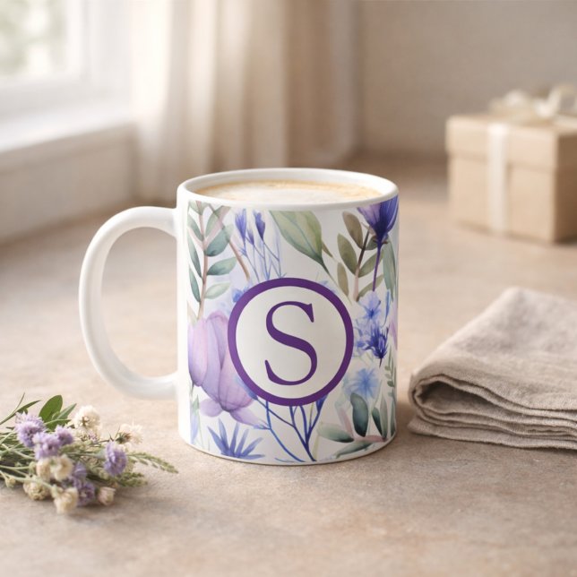 Monogram Purple Floral Coffee Mug (Creator Uploaded)