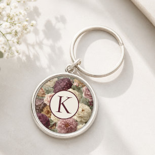 Monogram Purple Floral Elegant Key Ring