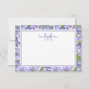Monogram Purple Floral Pattern Thank You Card