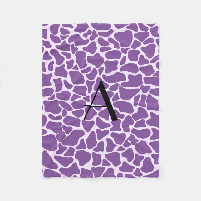 Monogram purple giraffe print fleece blanket (Front)
