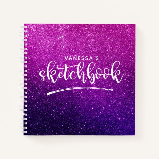 Monogram Purple Glitter Artist Sketchbook Notebook (Front)