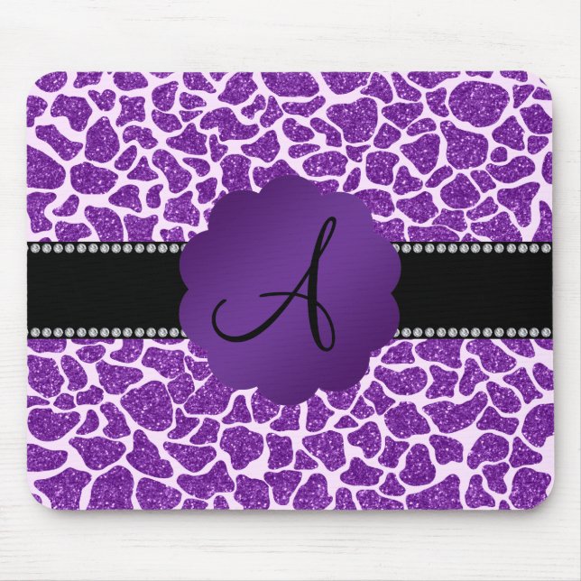 Monogram purple glitter giraffe print mouse mat (Front)