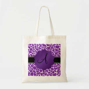 Monogram purple glitter giraffe print tote bag