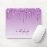 monogram purple glitter mouse pad<br><div class="desc">Monogrammed script lettering with an elegant girly purple glitter. The text features can be customised.</div>