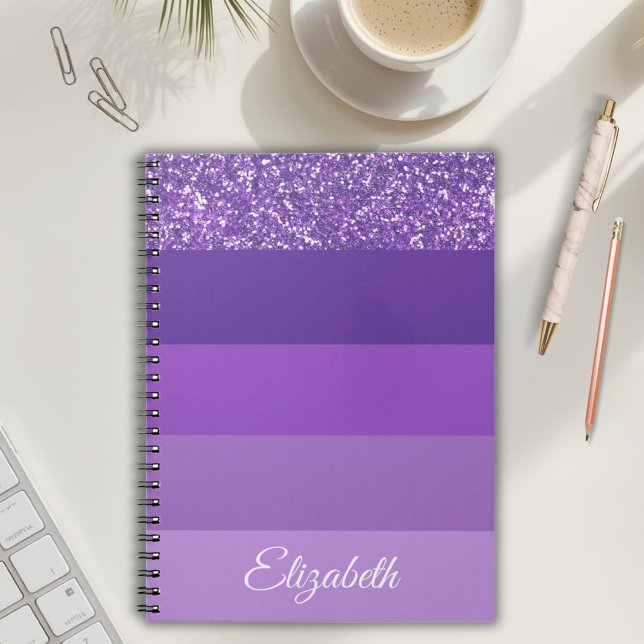 Monogram Purple Glitter Striped Notebook (Creator Uploaded)