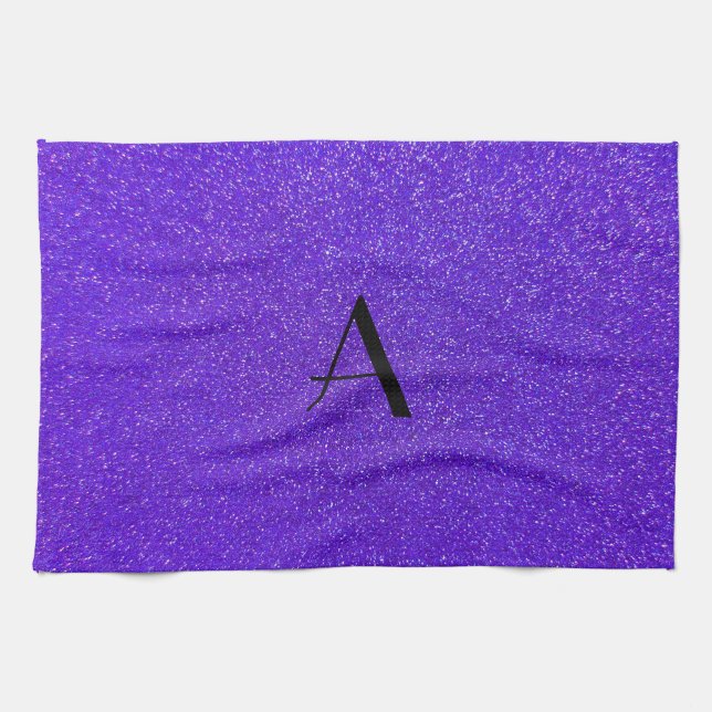 Monogram purple glitter tea towel (Horizontal)