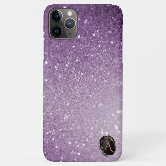 *~* Monogram Purple Gradient Ombre Glitter Case-Mate iPhone Case (Back)