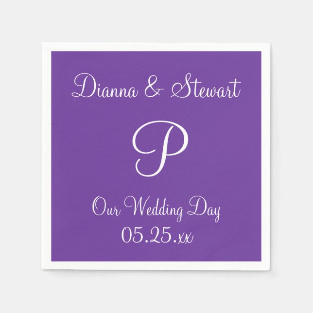Monogram Purple Heart Formal Solid Colour Paper Na Napkin (Front)