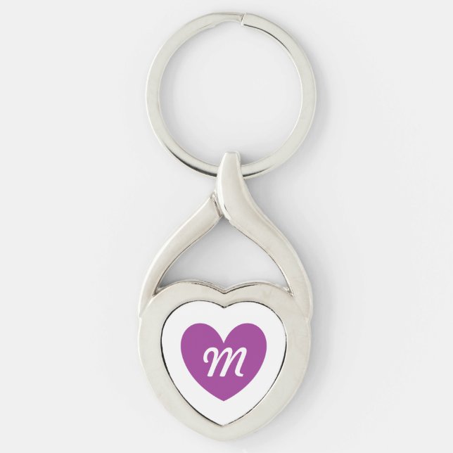 Monogram Purple heart on white Key Ring (Front)