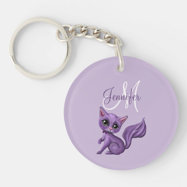 Monogram Purple Kitty Key Ring (Front)