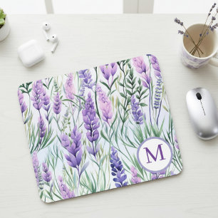 Monogram Purple Lavender Flower Field Mouse Mat
