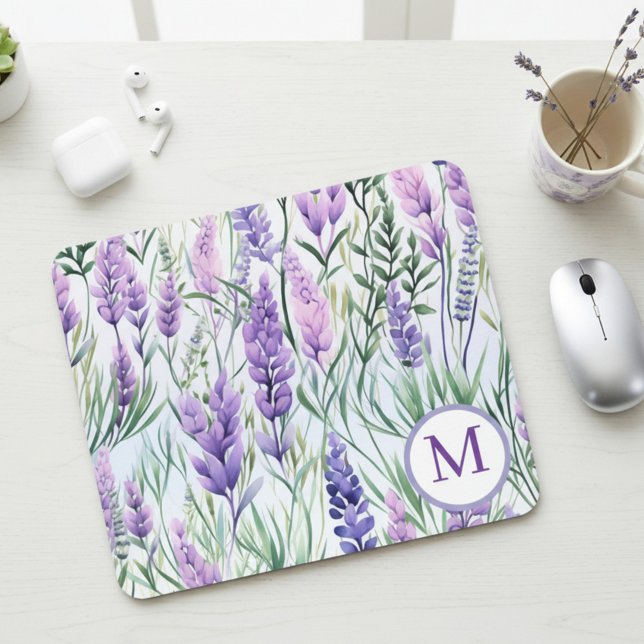 Monogram Purple Lavender Flower Field Mouse Mat (Creator Uploaded)
