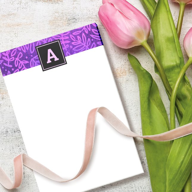 Monogram purple leaf pattern foliage modern bold post-it notes (Creator Uploaded)