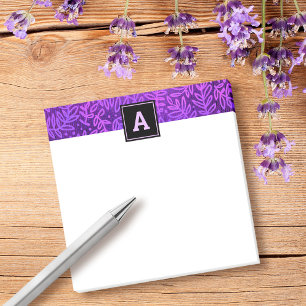 Monogram purple leaf pattern foliage simple modern post-it notes