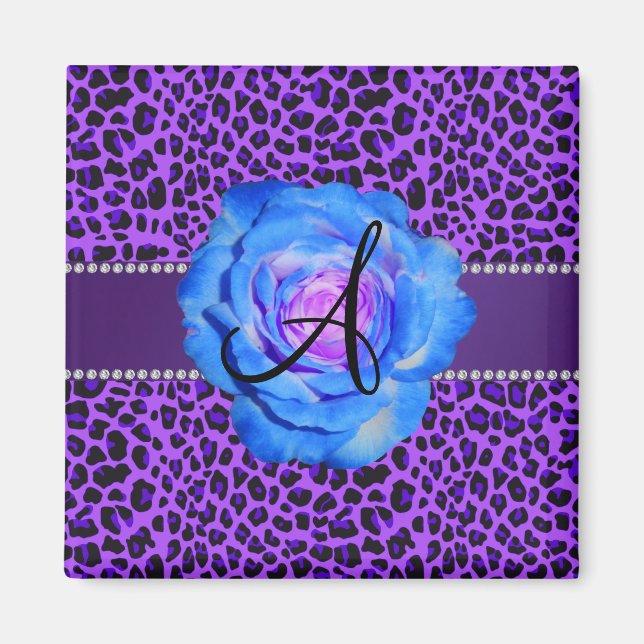 Monogram purple leopard blue rose magnet (Front)