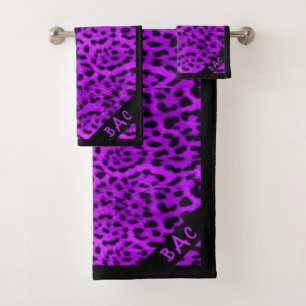 Monogram Purple Leopard Print Bath Towel Set