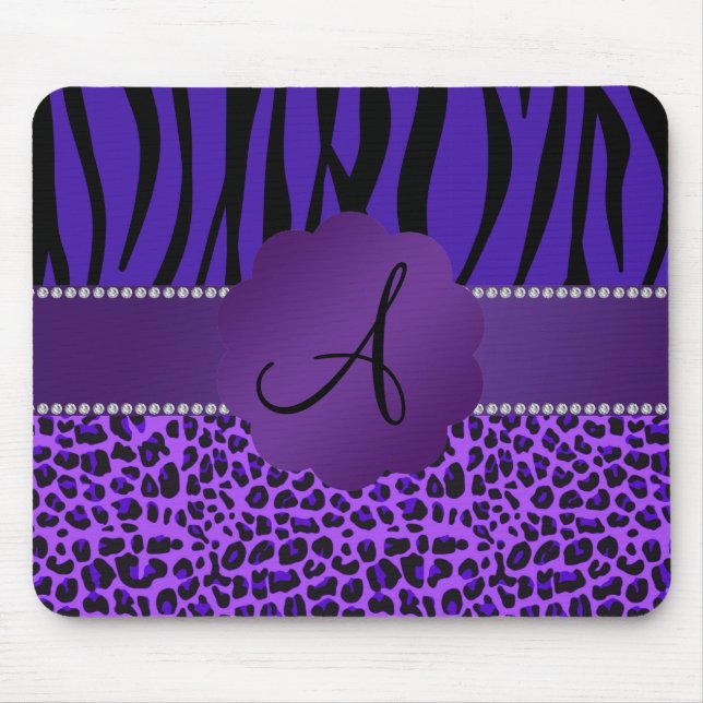 Monogram purple leopard zebra pattern mouse mat (Front)