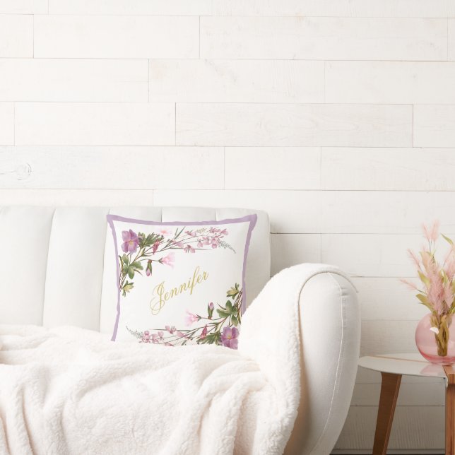 Monogram Purple Lilac Pink Bouquet Vintage Chic Cushion (Couch)