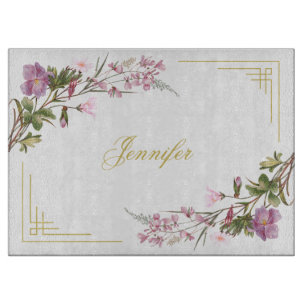 Monogram Purple Lilac Pink Bouquet Vintage Cute Cutting Board