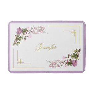 Monogram Purple Lilac Pink Flowers Vintage Cute Bath Mat