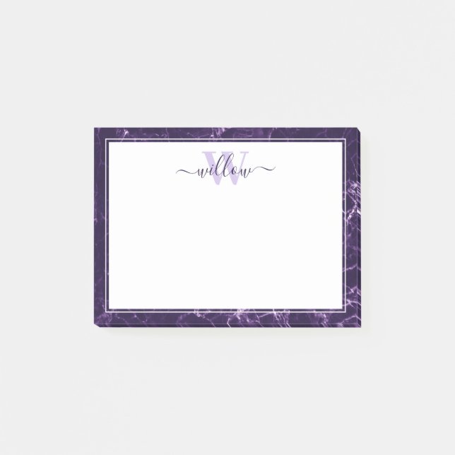 Monogram Purple Marble Pattern Post-it Notes (Front)