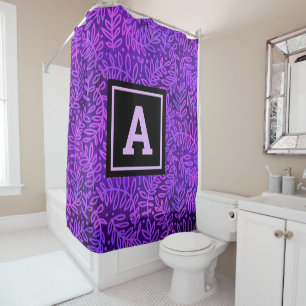 Monogram purple ombre leaf pattern bold modern shower curtain