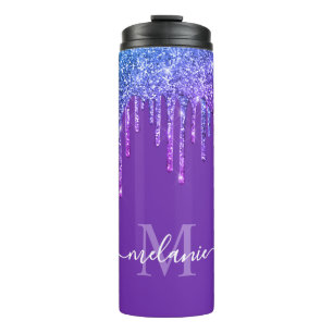 Monogram Purple Ombre Rainbow Glitter Drip Thermal Tumbler