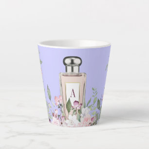 Monogram Purple Perfume Bottle Floral Pretty Chic  Latte Mug