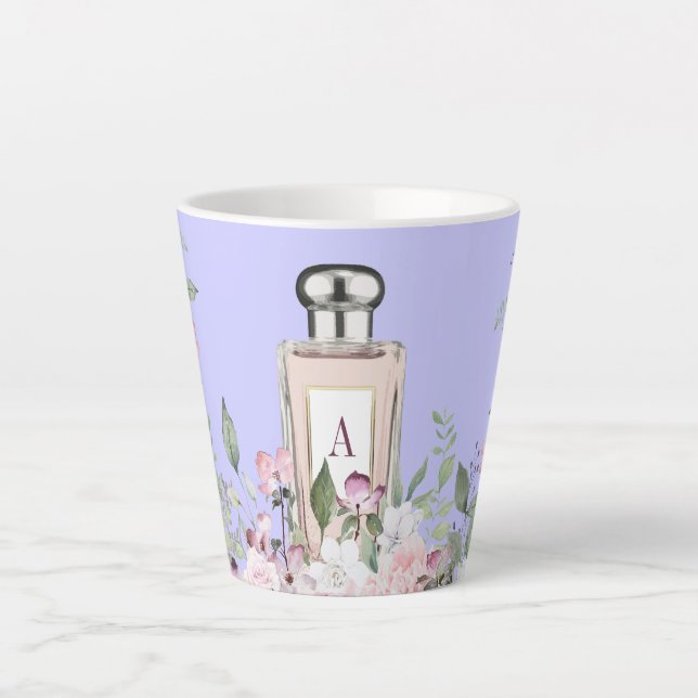Monogram Purple Perfume Bottle Floral Pretty Chic  Latte Mug (Front)
