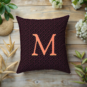Monogram Purple petals on black  Cushion