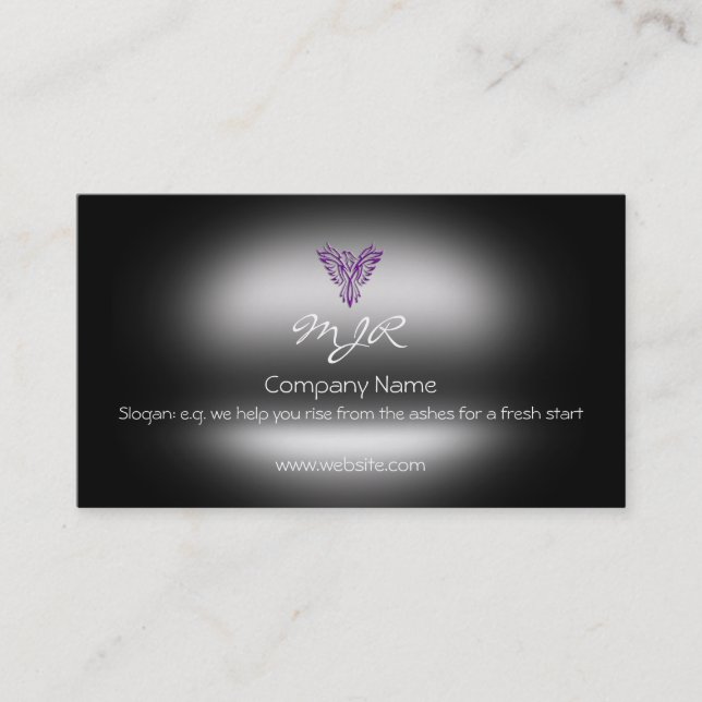 Monogram, Purple Phoenix Rising, metallic-effect Business Card (Front)