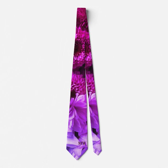 Monogram purple pink burgundy floral bold bright  tie (Front)
