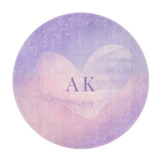 Monogram Purple Pink Gradient Heart Cutting Board
