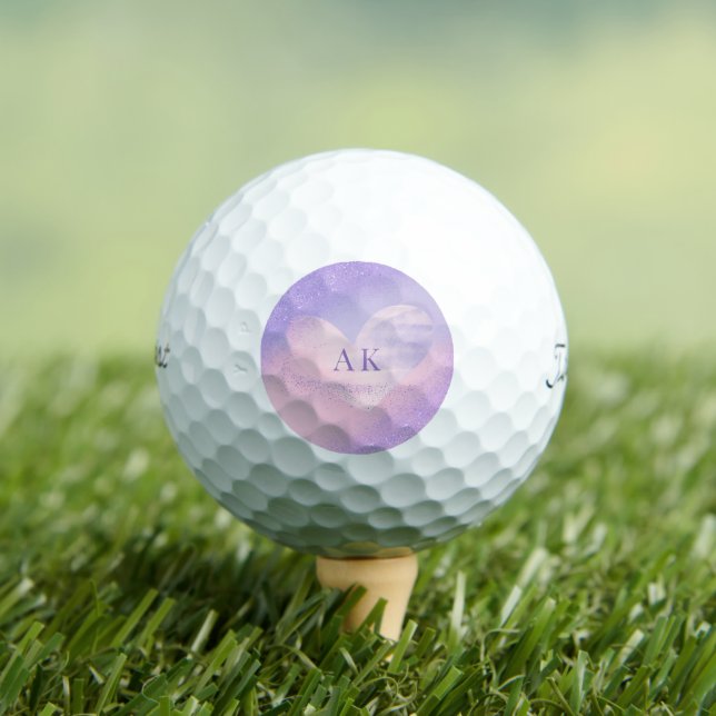 Monogram Purple Pink Gradient Heart Golf Balls (Insitu Tee)