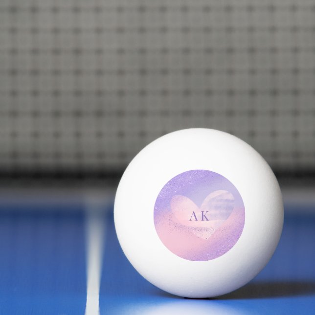 Monogram Purple Pink Gradient Heart Ping Pong Ball (Net)