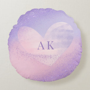 Monogram Purple Pink Gradient Heart Round Cushion
