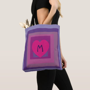Monogram Purple Pink Heart Lavender Square Pattern Tote Bag