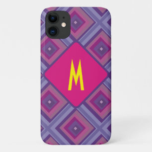 Monogram Purple Pink Lavender Diamond Pattern Art  iPhone 11 Case