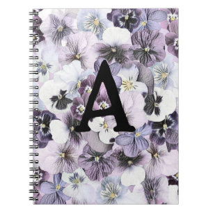 Monogram purple pink pansies vintage drawing notebook