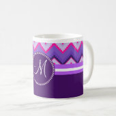 Monogram Purple Pink Tribal Chevron Zig Zags Coffee Mug (Front Right)