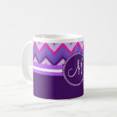 Monogram Purple Pink Tribal Chevron Zig Zags Coffee Mug (Front Left)