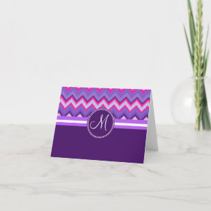 Monogram Purple Pink Tribal Chevron Zig Zags Note Card