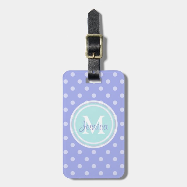 Monogram Purple Polkadot Luggage Tag (Front Vertical)