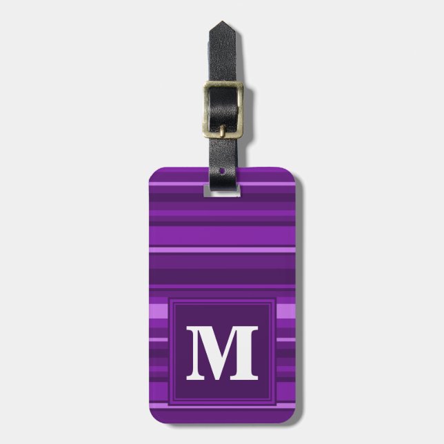Monogram purple stripes luggage tag (Front Vertical)