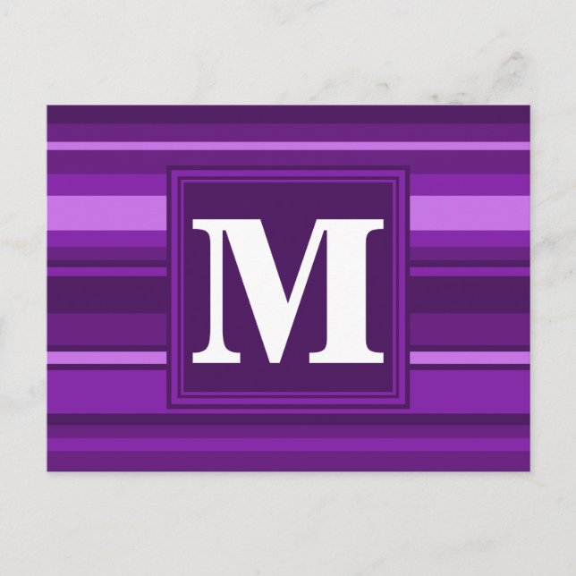 Monogram purple stripes postcard (Front)
