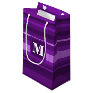 Monogram purple stripes small gift bag