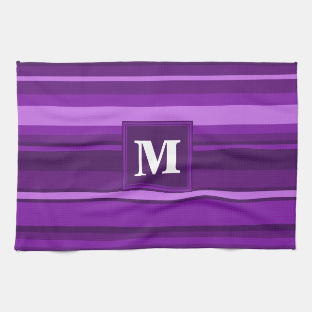 Monogram purple stripes tea towel (Horizontal)